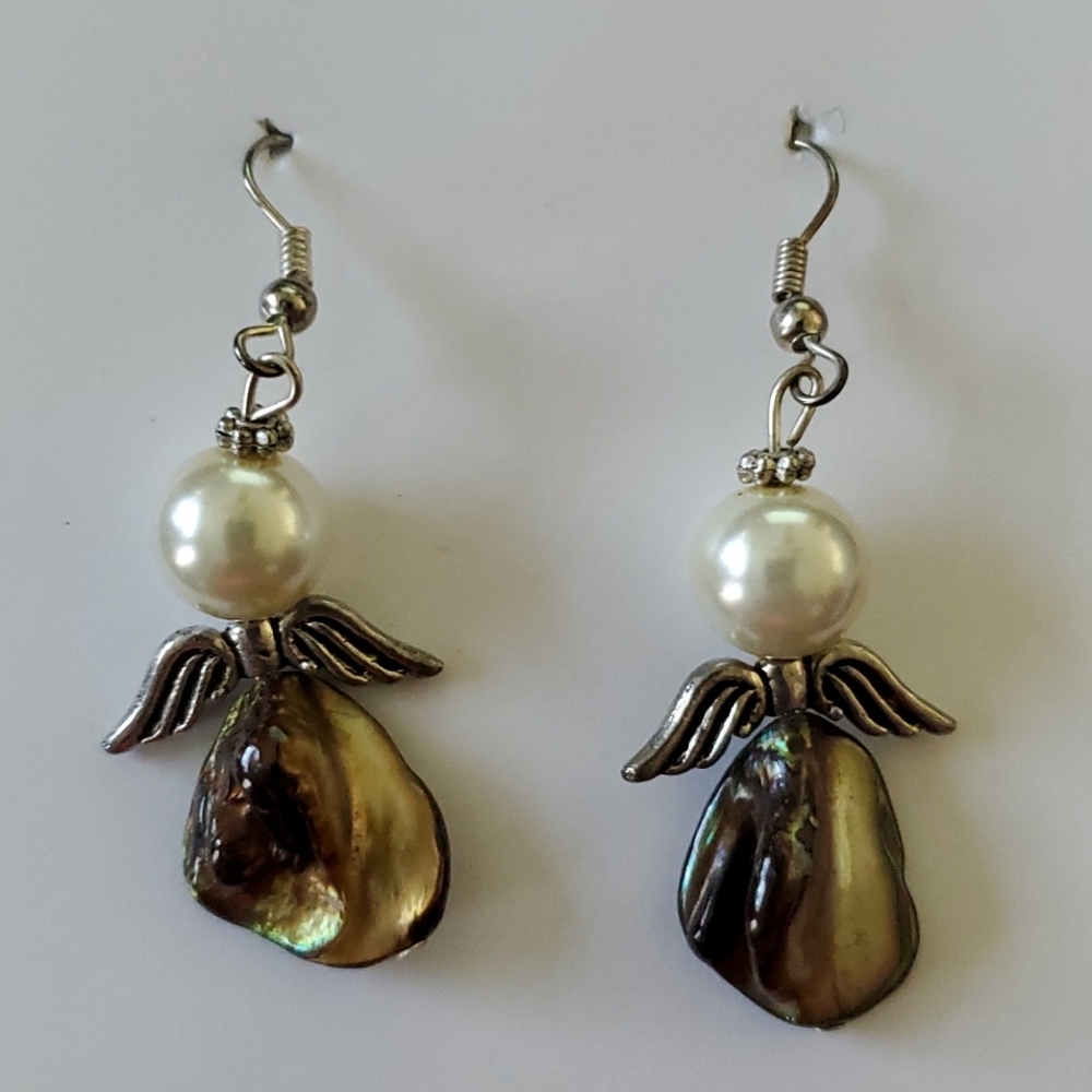 Angel Pearl and Stone Pierced Earings